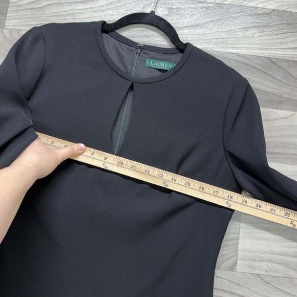 Lauren Ralph Lauren Shift Dress Womens 8 Black Long Sleeve Keyhole Neck Back Zip - Picture 11 of 12
